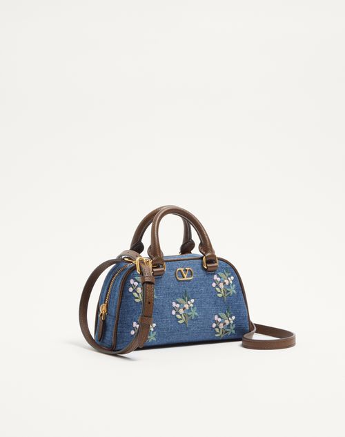 Valentino Garavani - Valentino Garavani Vlogo Signature Mini Top-handle Bag In Denim With Floral Embroidery - Denim - Woman - Top Handle Bags